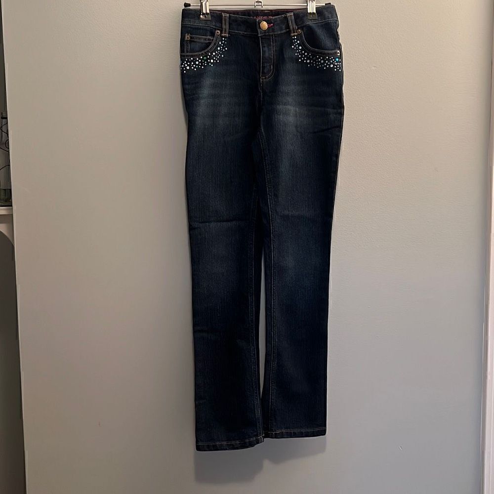 Lands' End Girls Blue Embellished Adjustable Waist Pencil Leg Jeans